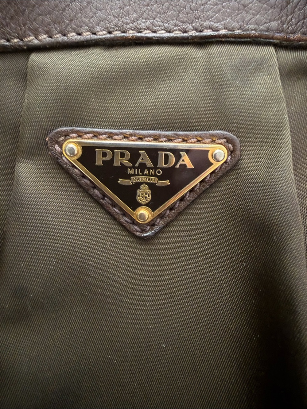 Vintage Dark Olive-Brown Prada Cervo-Trimmed Tessuto Handle Bag - Picture 3 of 15